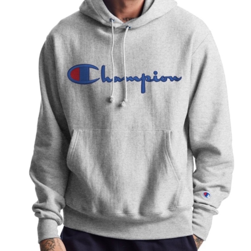 Champion Grey Reverse Weave Hoodie in Size Large
